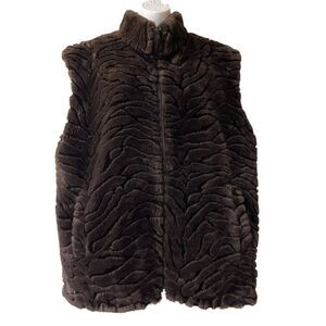 Vintage STARFIRE Faux Fur Vest Size M Tiger Waves Full Zip Overcoat Jacket Brown